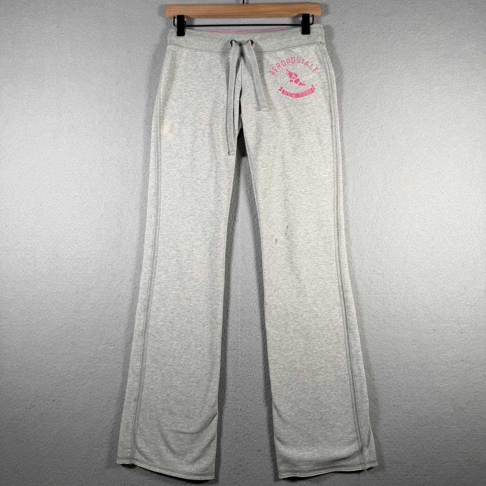 Aeropostale Gray Pink Graphic Wide Leg Sweatpants XS Y2K Loungewear Joggers